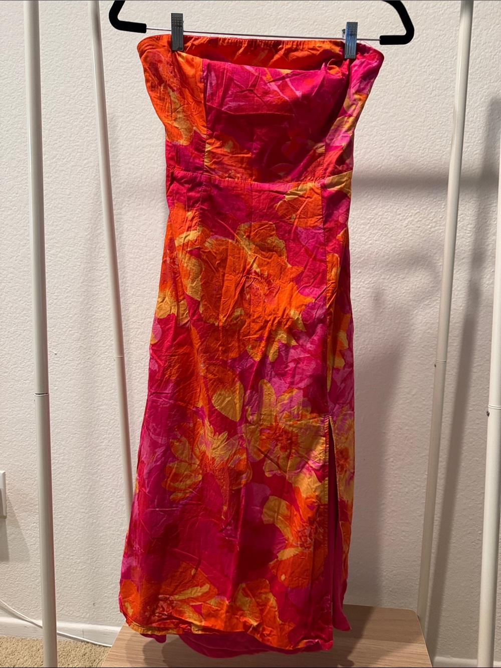 Strapless Floral Maxi Dress in Pink & Orange